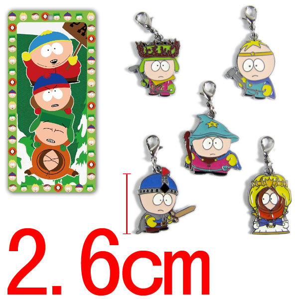 Anime hoạt hình xung quanh công viên phía nam móc khóa kim loại hình búp bê 5 mặt dây điện thoại di động dây tôm hùm khóa mặt dây chuyền sticker mèo cute