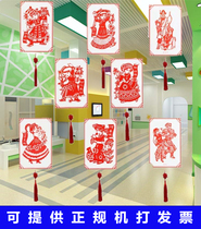 Kindergarten aerial charm creative DIY 56 ethnic paintings hanging classroom corridor environment creation and layout