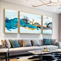 New Chinese Decorative Painting Living Room Triptych Modern Simplicity Hang Painting Fu Lu Shanghai Nordic Sofa Background Wall Mural Painting