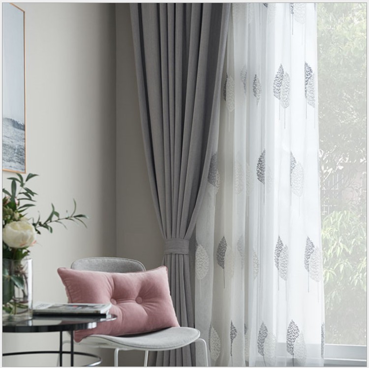 Beijing curtains door to door installation Measuring Nordic style Imitation Hemp Material Shading Curtain Set For Pure Color Vegan Color