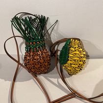 Co-branded Super Mini Pineapple Bag Calfskin Full Hand-Woven Tassel Cross-body Bag Super Cute Decorative Pouch