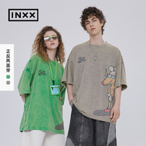 (INXX) STAND BY NORTH SEA MONSTER Joint Double-sided Wearing Short Sleeves T-shirt Mottled Loose round collar tide t