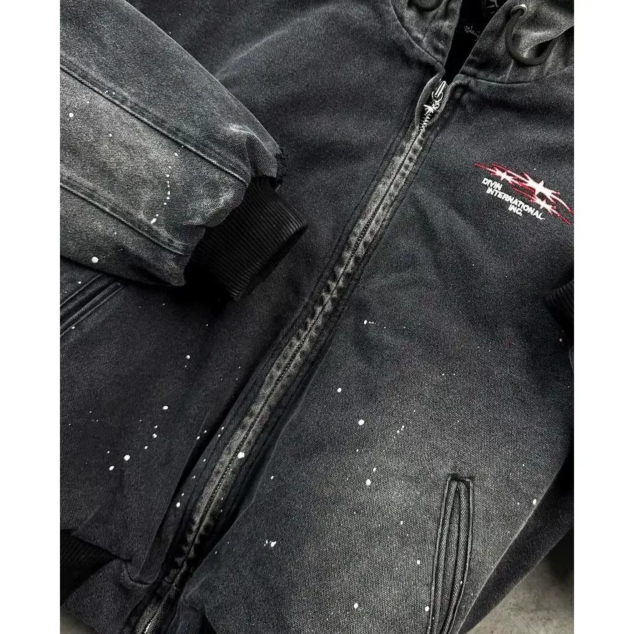 Винтажная куртка Divin с износостойкой обработкой, Zipper Hoodie Y2K, мужская, рок-стиль