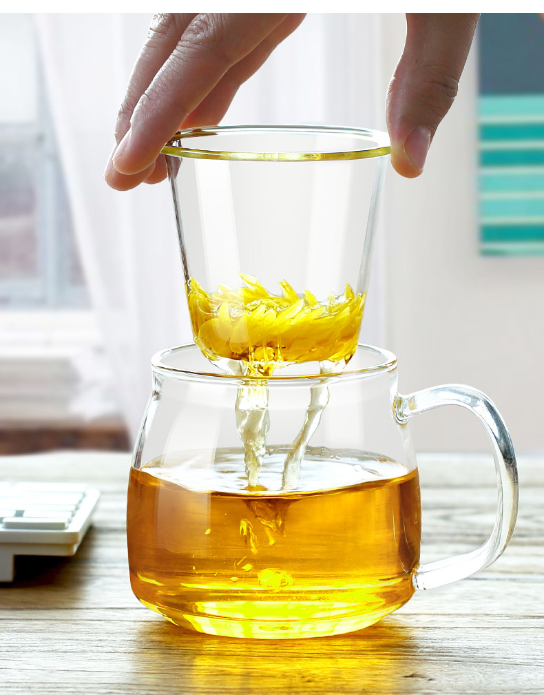 ZuoMing large capacity filter right device thickening glass flower tea cups have the individual household separation tea tea cup