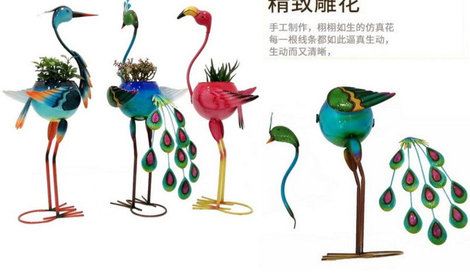 户外/庭院摆件 欧美出口多肉绿植花园装饰铁艺工艺品孔雀花动物造型可爱特色花盆