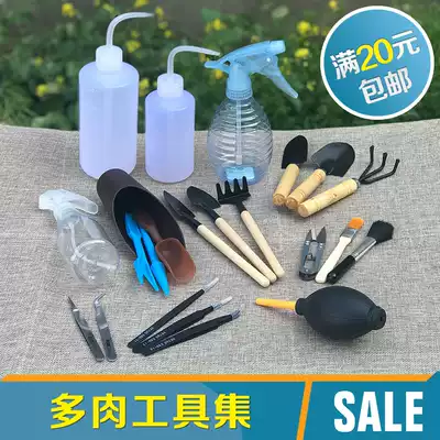 Succulent tools Mini plant planting tool set Bucket shovel tweezers Watering can Gardening three-piece leather seedling blowing device