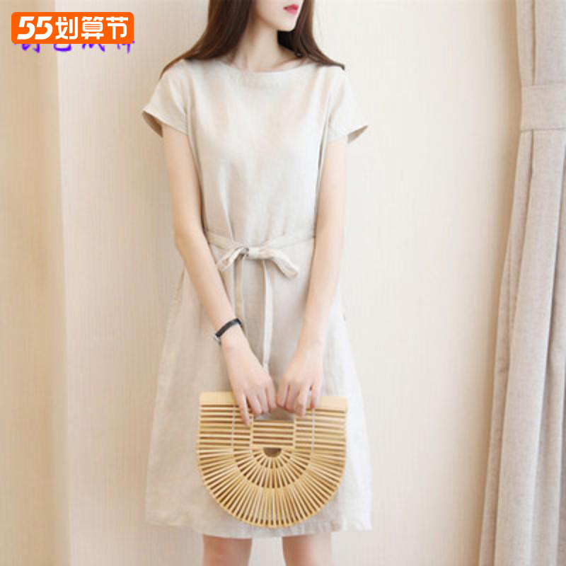 CUT DRAWINGS CX72 LONG VERSION Skirt Summer Women's Clothing Hemp Linen Linen Short Sleeve Foreign Dress Made Clothes paper-like