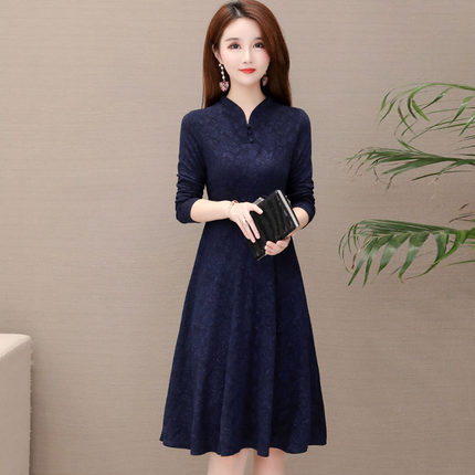 Clothing pattern 1:1 cutting diagram Q20 autumn long-sleeved dress mid-length women's spring and autumn pattern-making clothes
