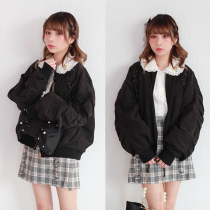 (LIFE GIRL) Original Japanese girl autumn and winter thickened chic strap loose padded cotton baseball suit 3 colors