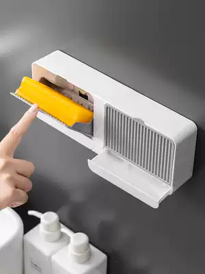 Creative double grid soap box drain cosmetic room suction cup wall hanging soap box student dormitory with lid non-perforated soap holder