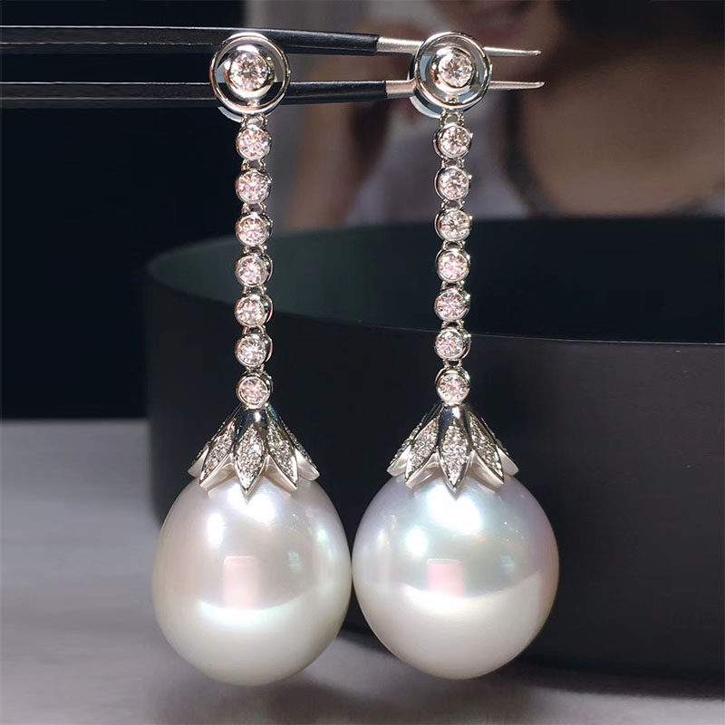 Australian white water drop pearl earrings 18K gold drill natural seawater real - water graceful refined retro wind
