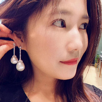 Australian white water drop pearl earrings drop earrings 18K gold diamond natural sea water beads elegant and exquisite retro style