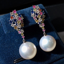 Australian white earrings 12M round seawater pearl gemstone ear hook exotic wind earrings