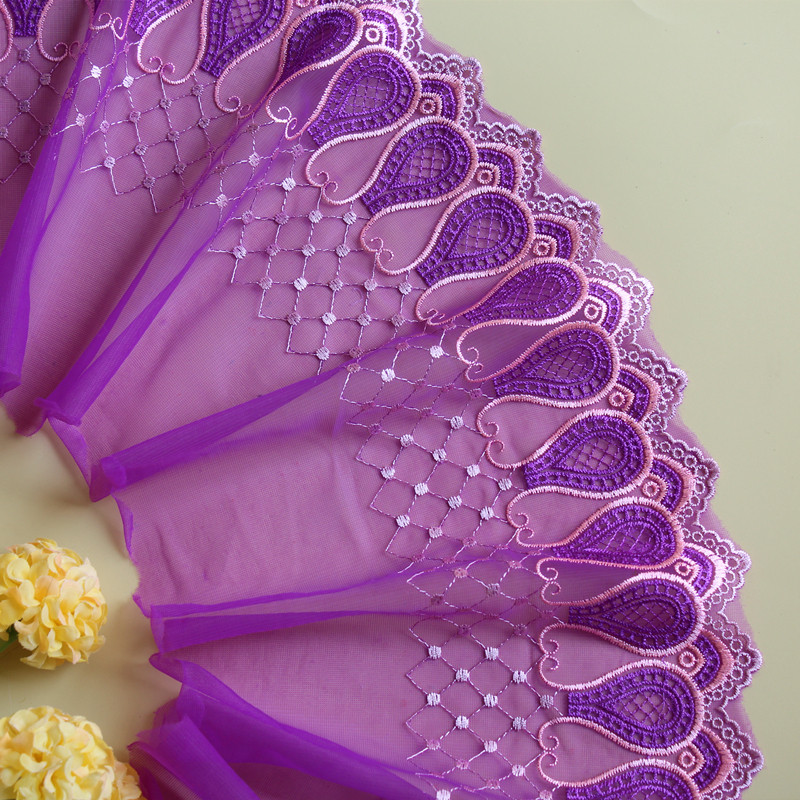 Haiyuan handmade diy purple mesh embroidery lace accessories Barbie doll wedding dress skirt decoration lace 20cm