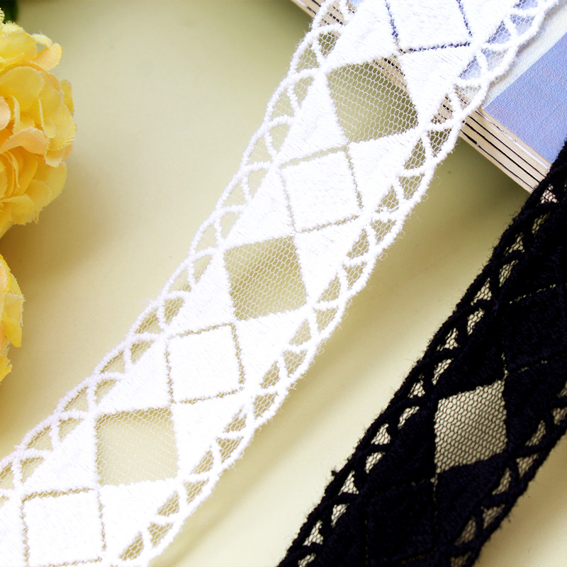 Black off-white rhombus veil net yarn embroidery lace lace handmade diy clothing bow decoration 3cm