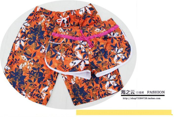 Roxy thêu đôi quần đi biển quần short nam và nữ quần đi biển kỳ nghỉ spa lướt nhanh quần khô nhanh thoải mái quần nóng - Quần bãi biển 	quần gió đi biển