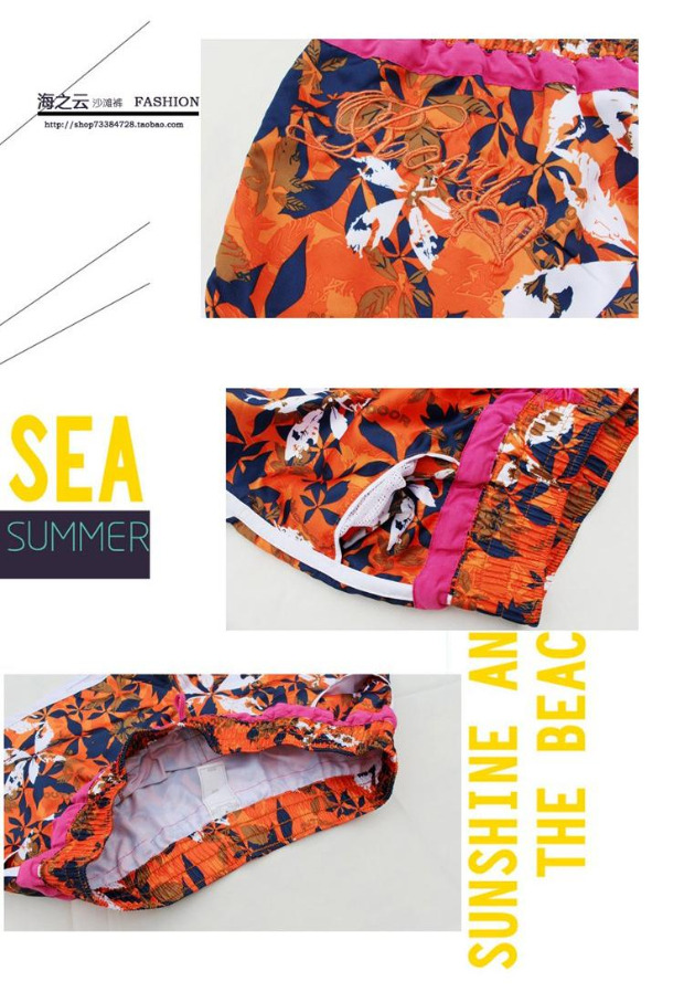 Roxy thêu đôi quần đi biển quần short nam và nữ quần đi biển kỳ nghỉ spa lướt nhanh quần khô nhanh thoải mái quần nóng - Quần bãi biển 	quần gió đi biển