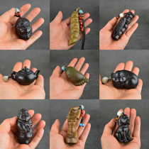 Carved solid wood handle pieces Sun Wukong gourd pea landlord God of wealth No paint no wax Wen play pieces small ornaments