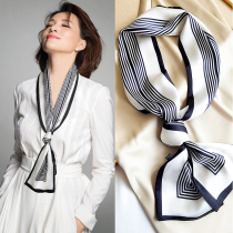 Japanese GP black and white striped little silk scarf Lady long Joker decorative small scarf thin scarf ribbon