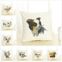 New cute animal baby cotton and linen pillow home cushion cover linen puppy dog ​​cartoon pillow cover without core