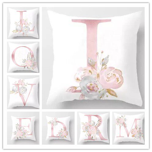 ins Nordic female pillow small fresh pink 26 English letter cushion pillow cover car sofa waist pillow home
