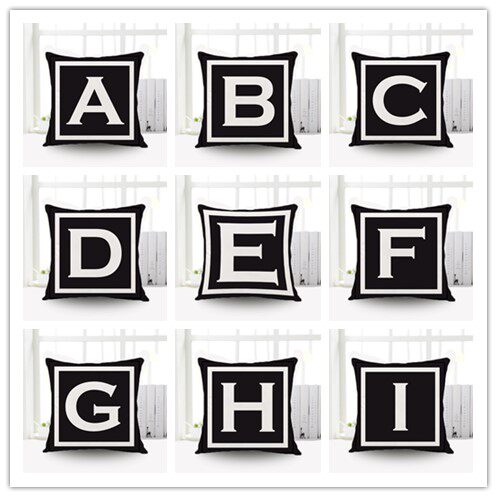 Creative 26 English letter pillow black and white sofa car Nordic pillow male pillow cushion bed back waist pillow