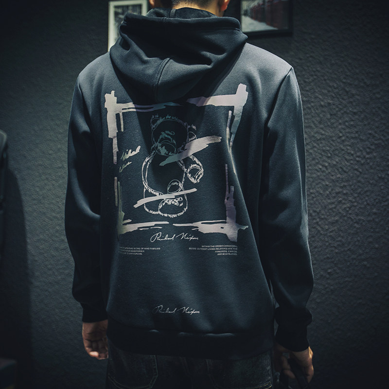 Winter plus thicker cotton T man loose black hood large size tops fat trend hundred and winter