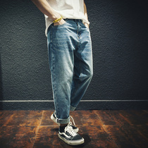 Pure cotton 90% Jeans Male Loose Tide Cards 100 Hitch Foot Pants Big Code Tide Kharen Pants Tide Summer Thin