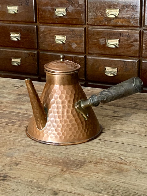 1950s French medieval coffee pot vintage red copper teapot tin-plated vintage French coffee utensils