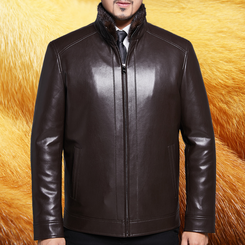 Winter clothing Haining middle aged genuine leather leather clothing male daddy clothes short style sheep leather mink collar leather jacket leather grass jacket