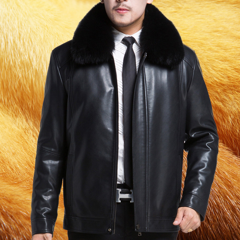 Winter Hainen mid-aged genuine leather leather clothing male daddy dress Short Sheep Leather Leather Jacket Minke Liner Fur Coats
