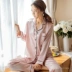 Bộ đồ ngủ mùa xuân và mùa thu lụa Hàn Quốc dài tay bộ đồ ngủ cho nữ mùa thu áo nịt lụa gợi cảm bộ mặc nhà Bộ Pajama
