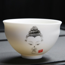 Sheep fat jade white porcelain Jingdezhen tea set Kung Fu Tea cup hat Ceramic tea cup Mens master single