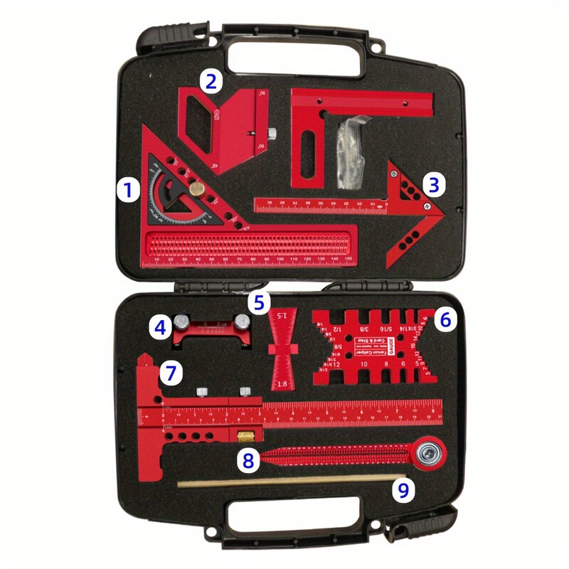 Woodworking Measuring Tool Kit with Storage Box, 10-Piece Set for Project Planning and Layout, Wood Panel Joining Auxiliary Kit Woodworking Measuring Tool Kit with Storage Box, 10-Piece Set for Project Planning and Layout, Wood Panel Joining Auxiliary Kit