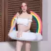Net red sequins rainbow clouds swimming ring female adult water inflatable toy large 90cm girl swimming ring photo