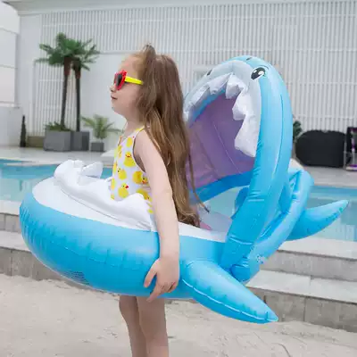 Blue Shark Children Swimming Circle Infant Playing Water Awning Sunscreen Inflatable Thickened Seat 1-3-4 Years Old