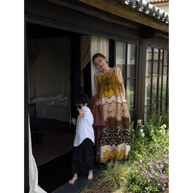 Chu Chu Niu【Qian Sang】Casual Loose Sleeveless Dress for Women 2026 New Summer Elegant Printed Long Dress