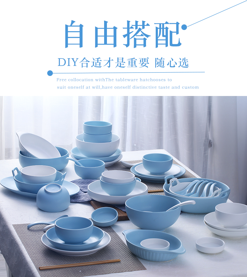 Eat noodles bowl dishes DIY home ceramics plate combination Nordic plates jingdezhen contracted Japanese dishes