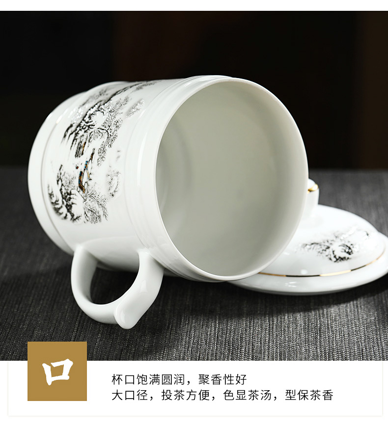 Jingdezhen ceramic cups with cover household large - capacity glass tea cup handle business office cup can be customized