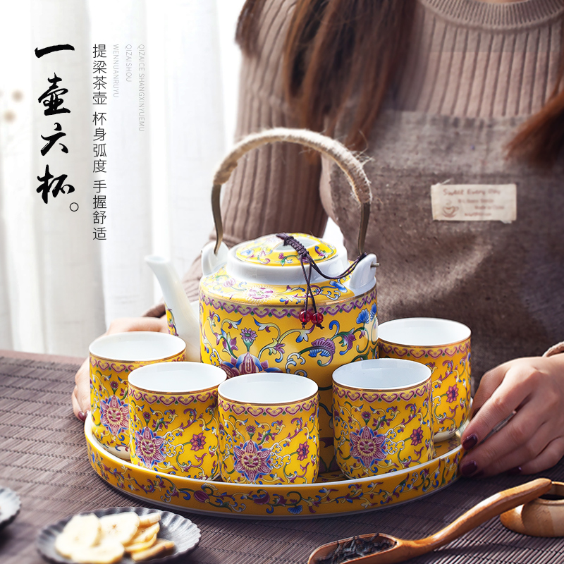 Cool ceramic kettle pot set home old archaize high - temperature large capacity of the teapot colored enamel kettle