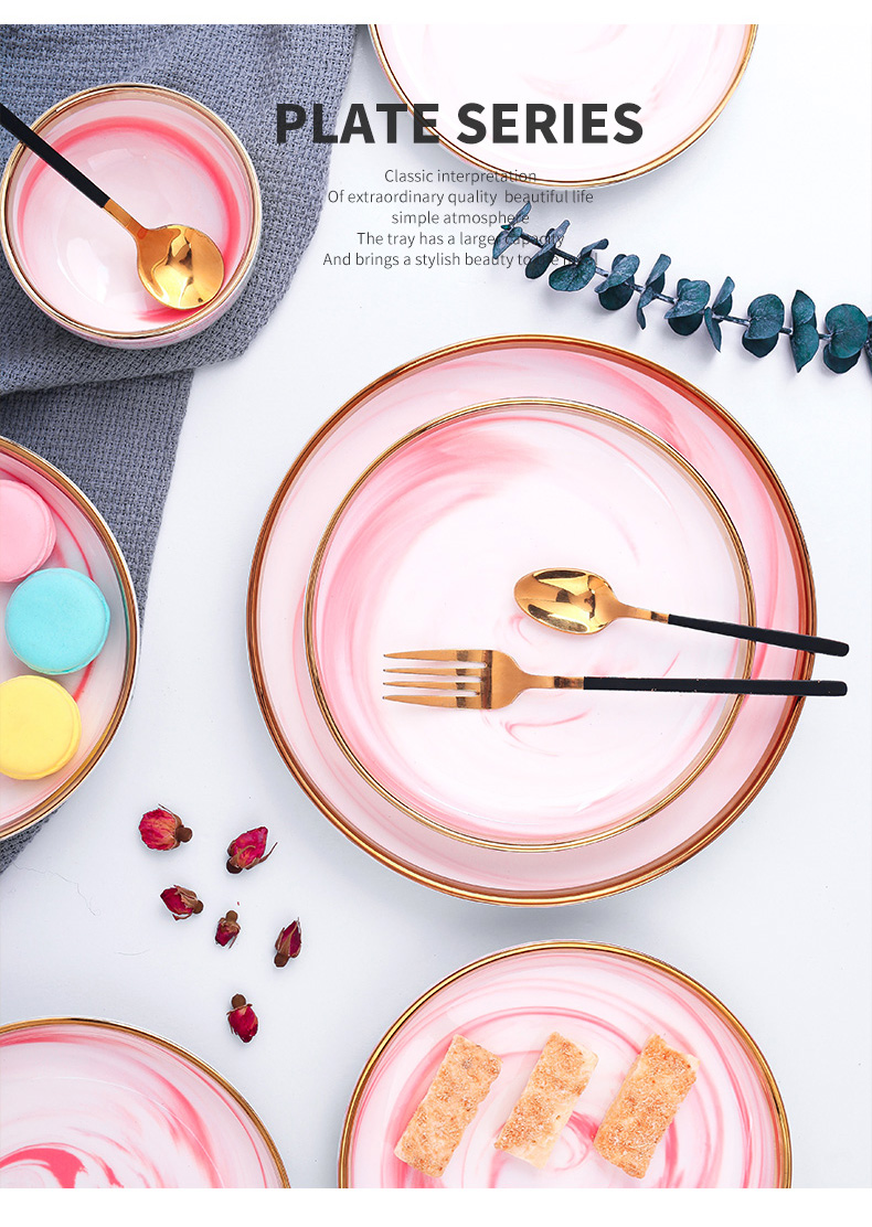 Pink gold marble ceramic tableware dishes suit dishes in northern Europe contracted household (combinations