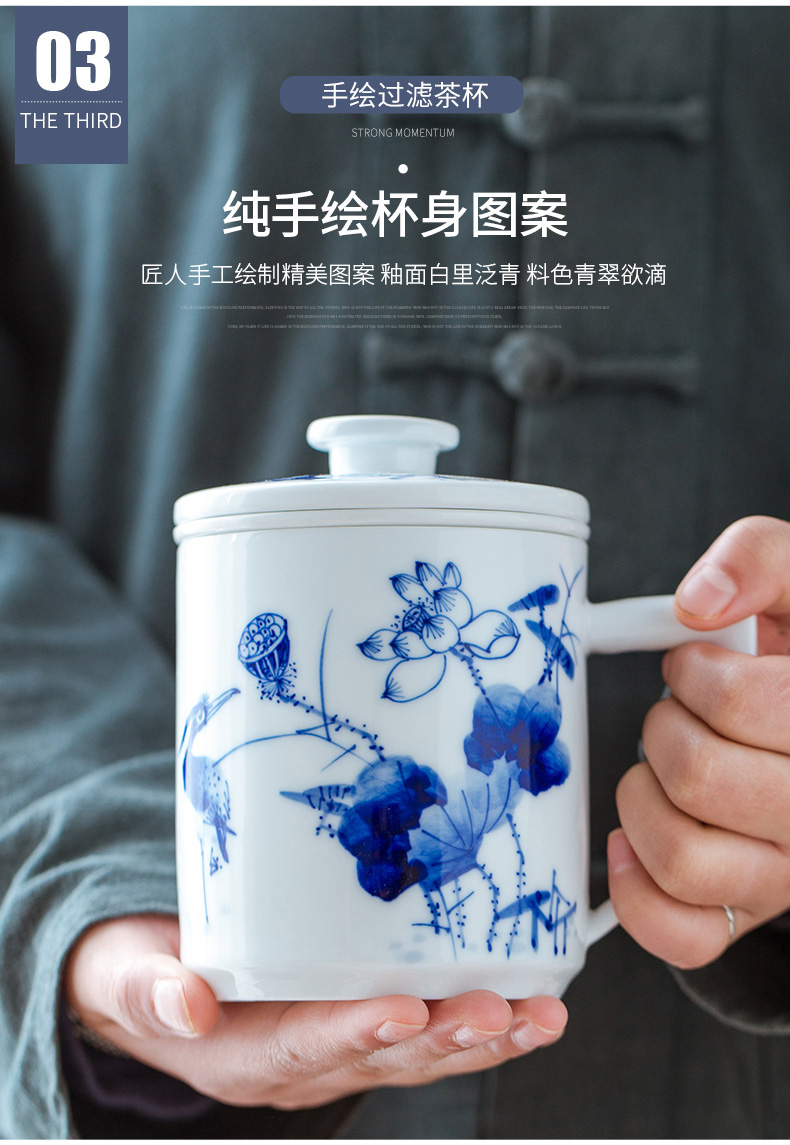 Jingdezhen porcelain teacup hand - made porcelain ceramic filter tea tea cup separate office cup with cover