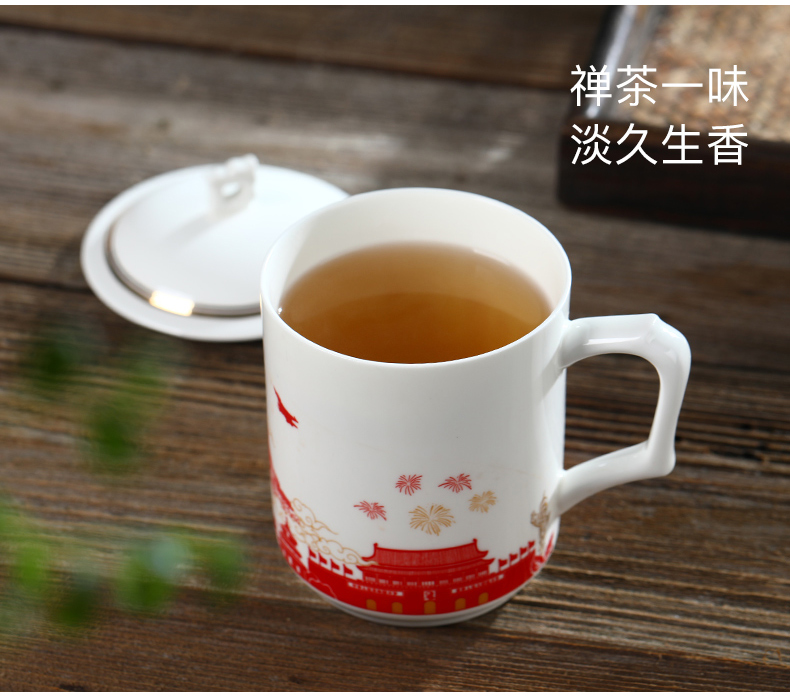 Jingdezhen ceramic cups with cover glass office large - capacity glass tea cup gift custom in the meeting room