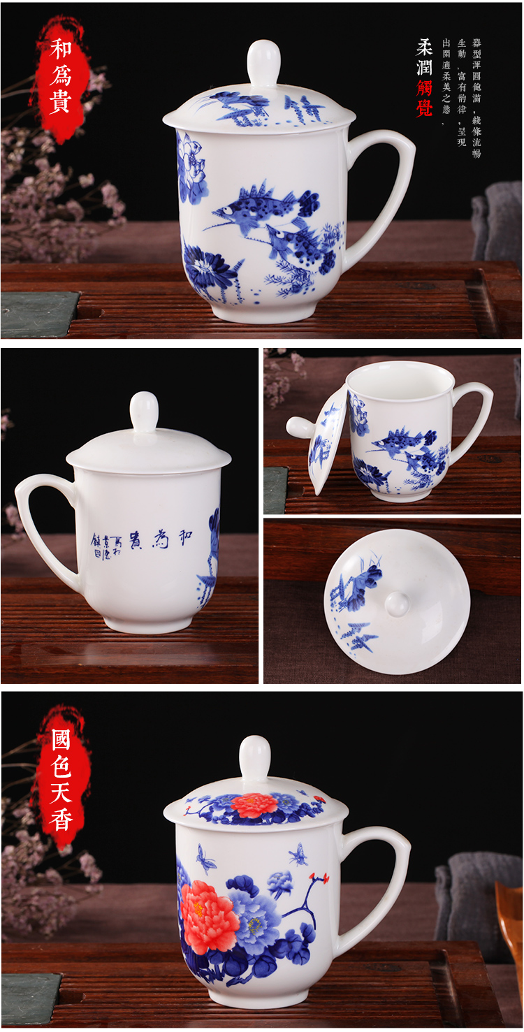 Jingdezhen gốm cốc tinh khiết xương trắng Trung Quốc cốc khách sạn văn phòng cốc họp ly cốc chuông vàng tách trà đặt bộ trà đạo