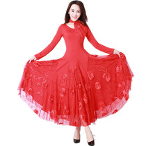 New long sleeve flowers modern dance practice performance skirt size square dance national standard ballroom dance waltz dress