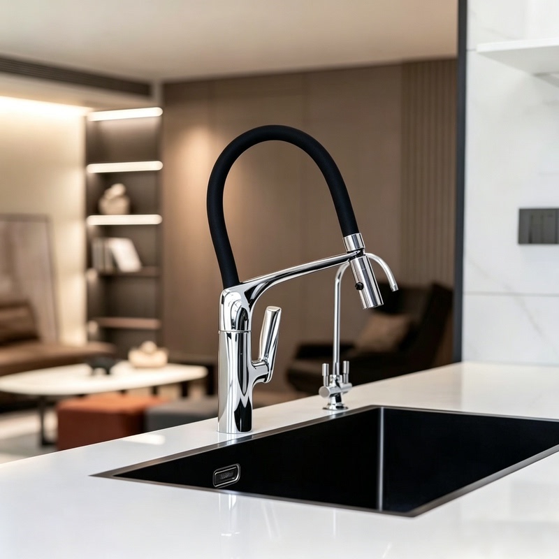 Export-Grade All-Copper Kitchen Faucet with Universal Swivel Silicone Hose, Pull-Out Sink Faucet, Hot and Cold, Simple Designer Style
