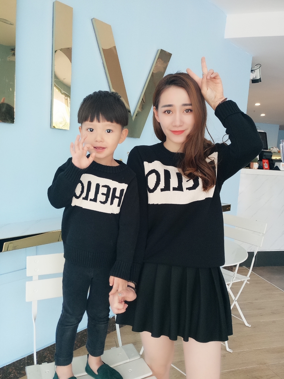 Áo len mẹ-con 2018 thu đông mới của gia đình ba áo len dày đan thư mẹ và con gái quần đẹp cho cả gia đình