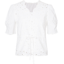 Kelaidiers 2024 summer new style comfortable pure cotton hollow breathable beaded casual all-match shirt top for women