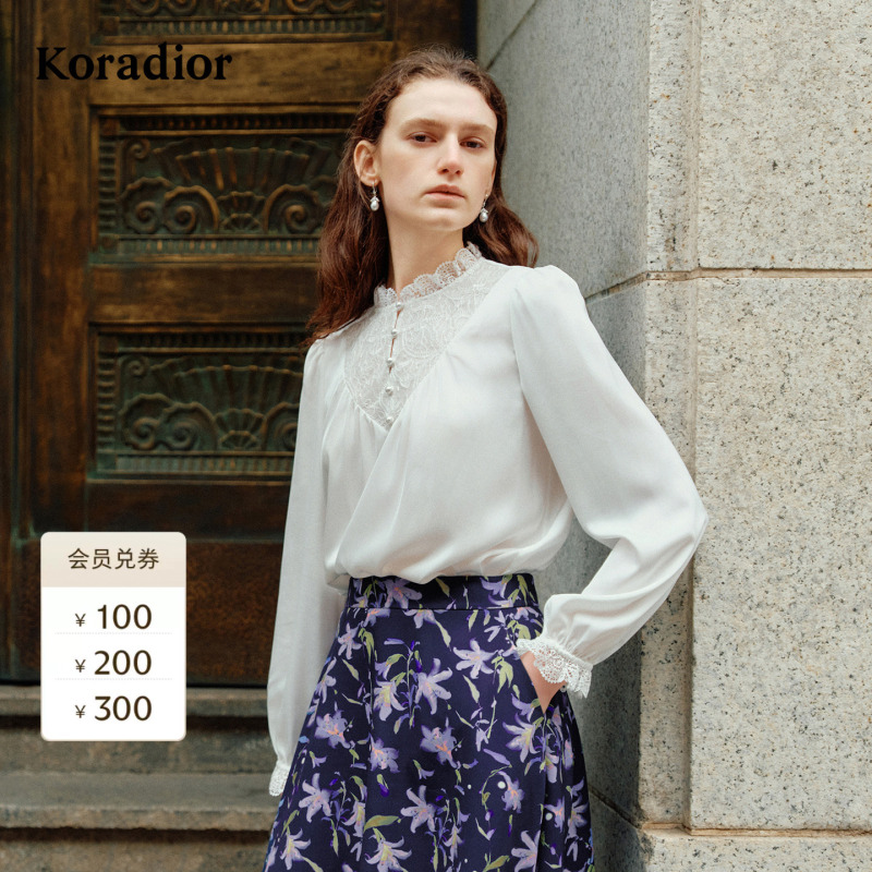 Kolaidier Retro Palace-Style Elegant Lace Rose-Edged Half-Open Chiffon Shirt 2026 Spring New Model