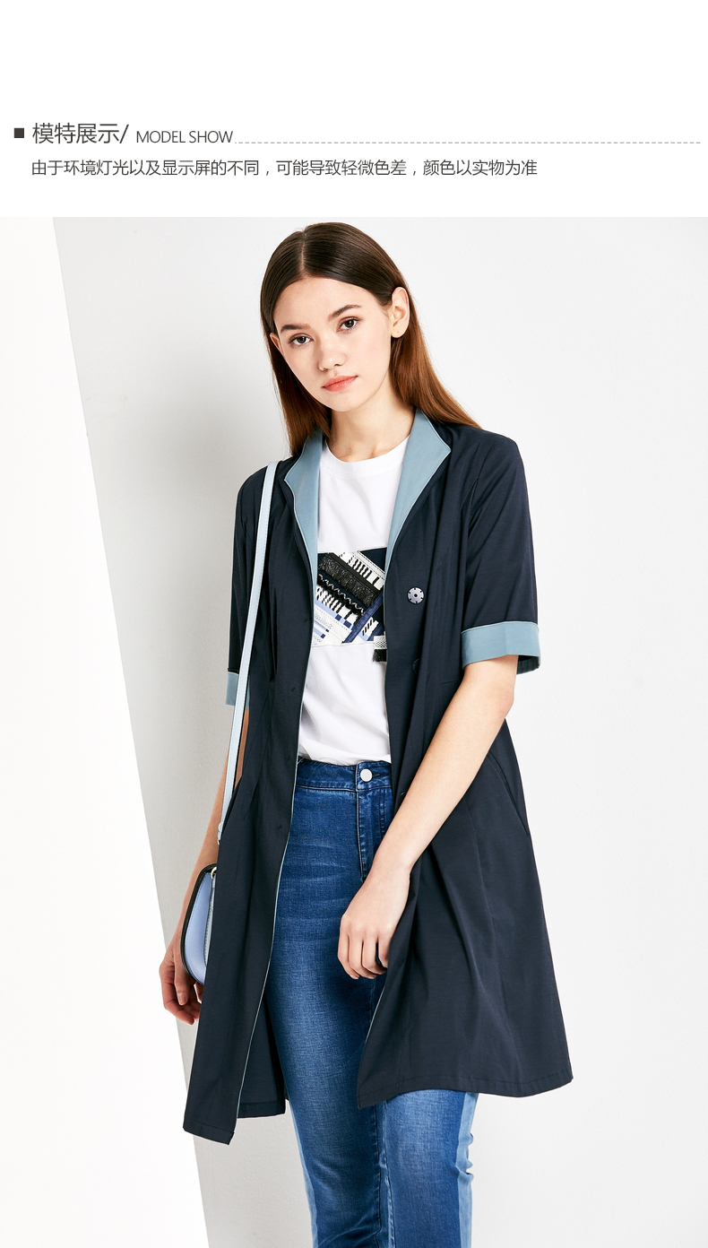 Koradior / 珂莱蒂尔 2019 xuân mới ngắn tay áo khoác mỏng thời trang áo khoác nữ - Trench Coat áo khoác gió nữ